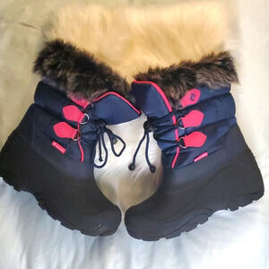 Merence Girls Faux Fur Lined Winter Boots Lace-up Black Blue Pink